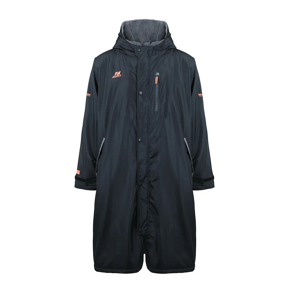 [CW23UHTCR101/XS] Recycled Heat-Tech Polar Fleece Parka Robe (XS, Black/Orange)